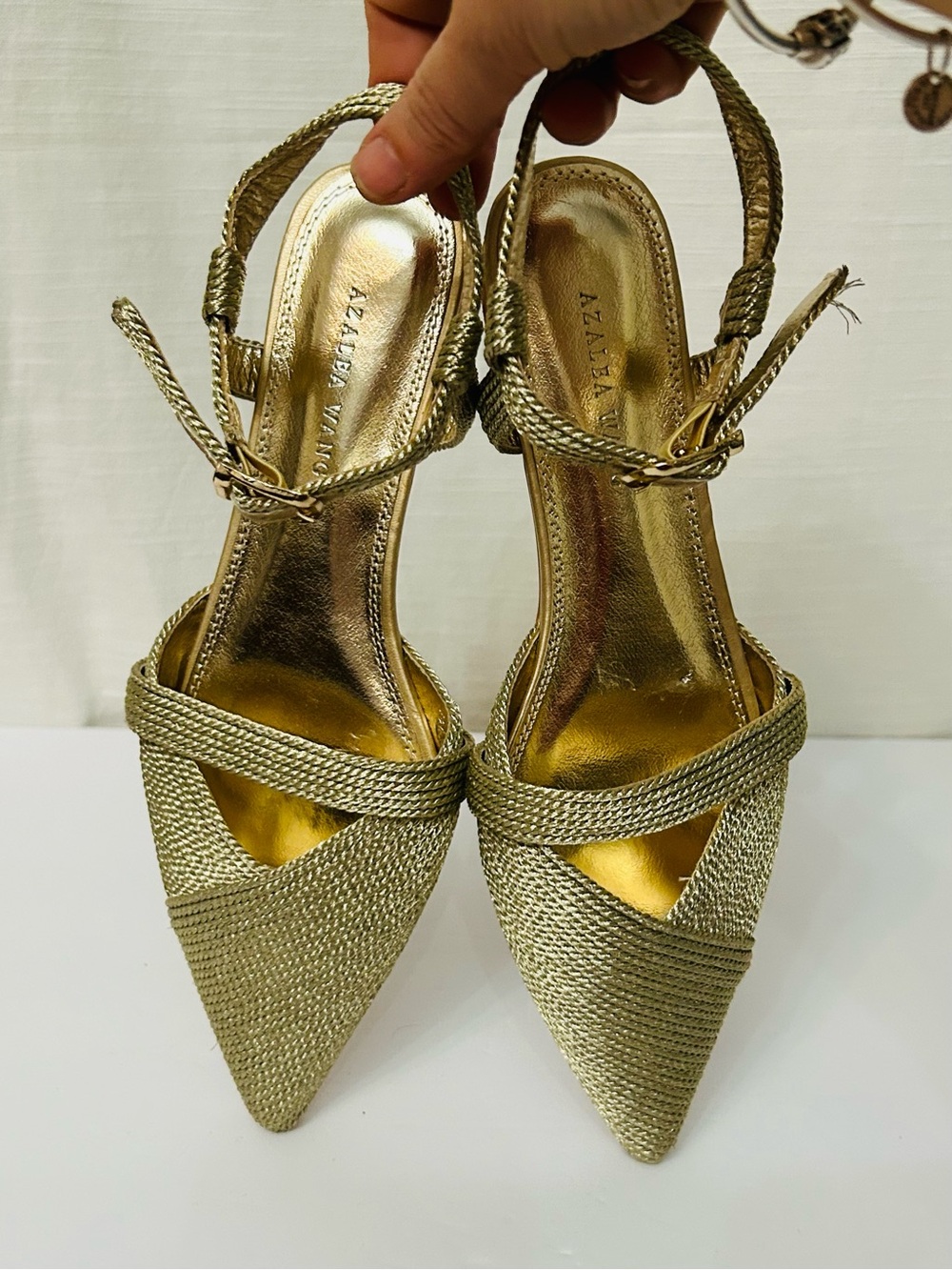 Gold Braided Pointed Slingback Heels - Azalea Wang -NWOT